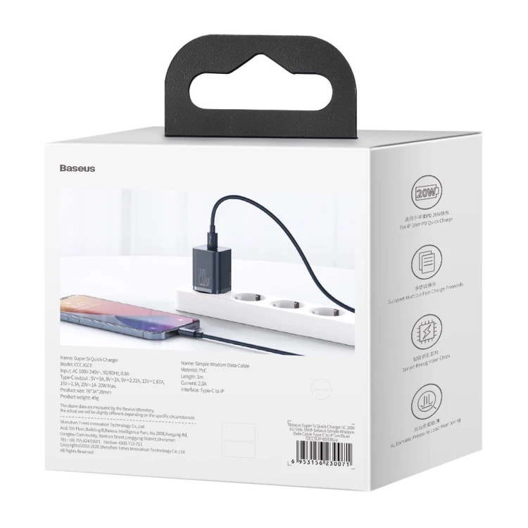 Ładowarka sieciowa Baseus Super Si Quick Charger 1C 20W z przewodem USB-C do Lightning 1m (niebieska) 12
