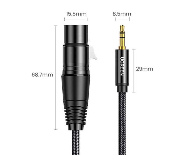 UGREEN AV182 Kabel XLR żeński do jack 3.5 męski - 2m (czarny) 3