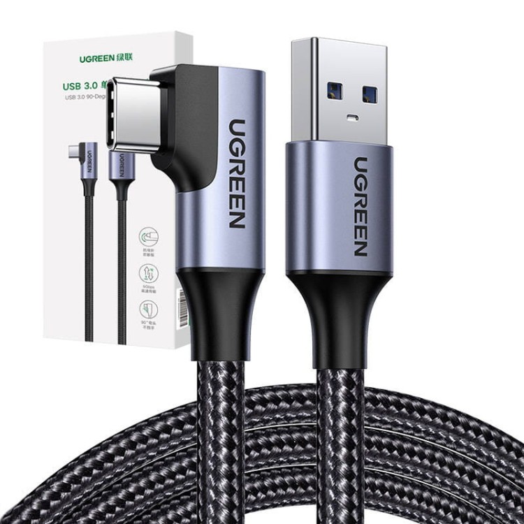 Kabel USB do USB-C, kątowy UGREEN US385, 3A, 1m (czarny) 1