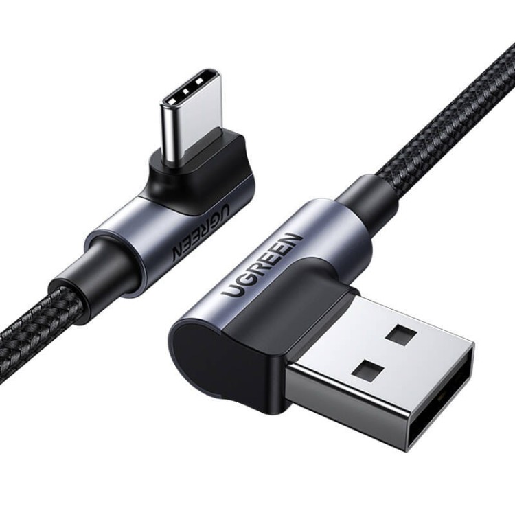 Kabel USB do USB-C, kątowy UGREEN US176, 3A, 1m (czarny) 2