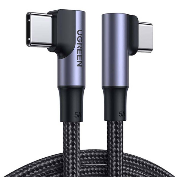 Kabel USB-C do USB-C, kątowy UGREEN US335, 5A, 100W, 1m (czarny) 1