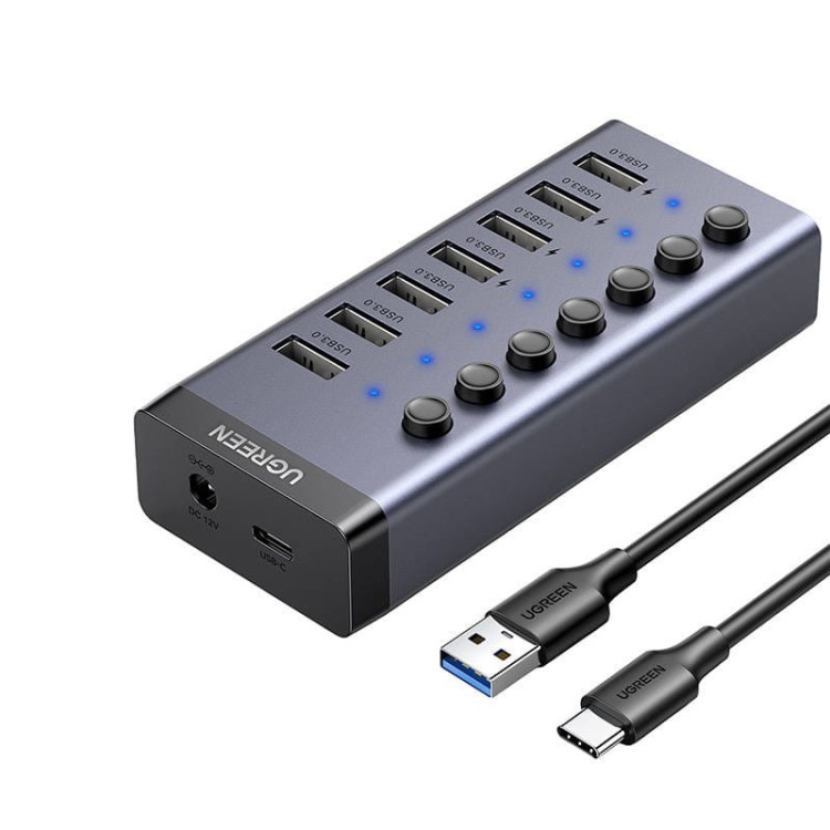 Hub UGREEN 7w1 USB-C, 7x USB-A 3.0 12V 2A CM481(czarny) 2