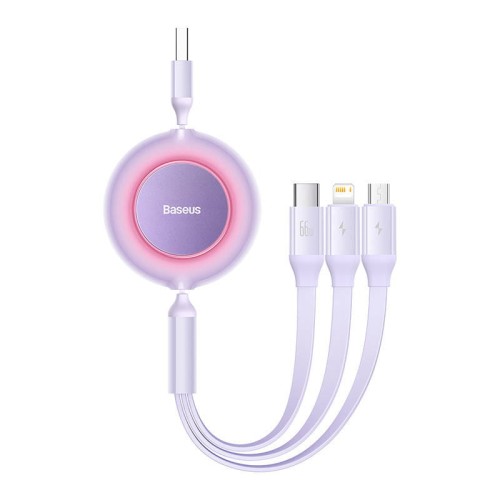 Kabel USB 3w1 Baseus Bright Mirror 3, micro USB / Lightning / USB-C, 66W / 2A, 1.1m (fioletowy) 2