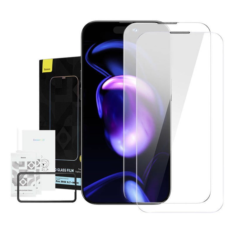 Szkło hartowane z powłoką przeciwpyłową 0.3mm Baseus Crystal do iPhone 14 Pro Max (2szt) 1