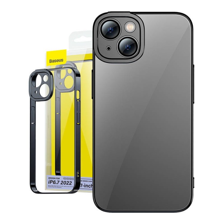Zestaw ochronny Baseus Glitter przeźroczyste etui i szkło hartowane do iPhone 14 Plus (czarny) 1