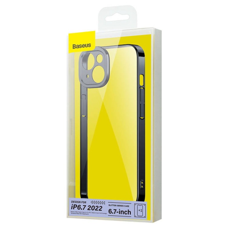 Zestaw ochronny Baseus Glitter przeźroczyste etui i szkło hartowane do iPhone 14 Plus (czarny) 7