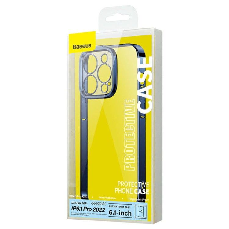 Zestaw ochronny Baseus Glitter przeźroczyste etui i szkło hartowane do iPhone 14 Pro (niebieski) 7