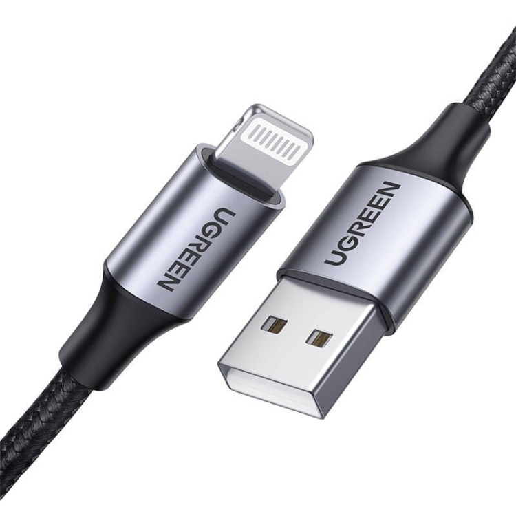 Kabel Lightning do USB UGREEN 2.4A US199, 1m (czarny) 2