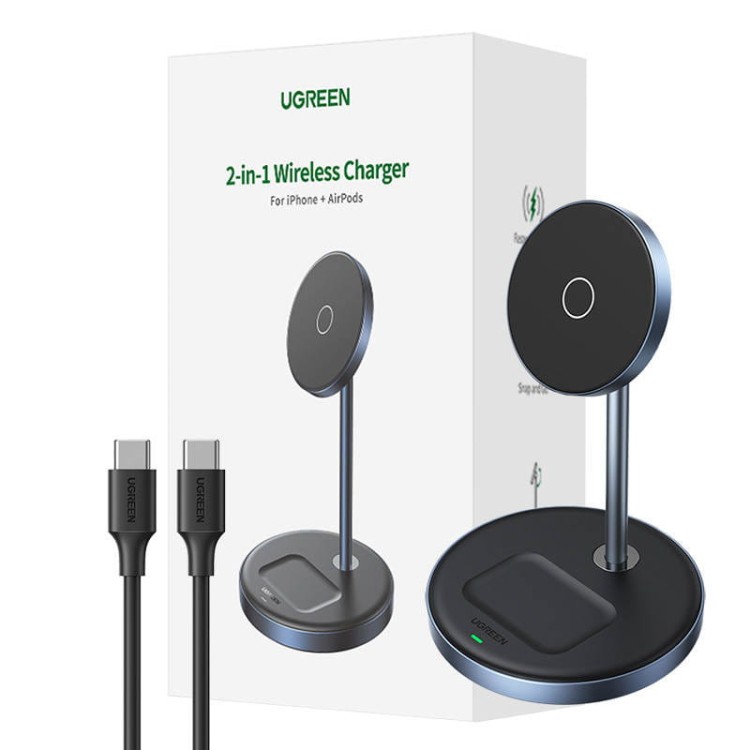 Ładowarka bezprzewodowa 2in1 UGREEN 90668 (srebrno-niebieski) 1