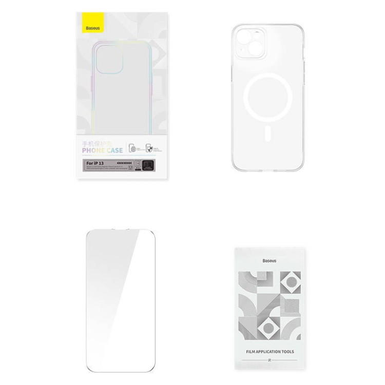Etui ochronne Baseus Magnetic Crystal Clear do iPhone 13 (transparentne) + szkło hartowane + zestaw czyszczący 10