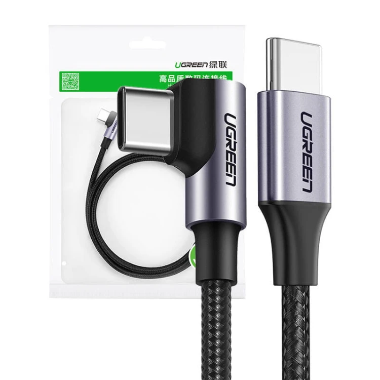 Kabel USB-C do USB-C, kątowy UGREEN  US255 QC 3.0 PD 3A 60W 1m (czarny) 3