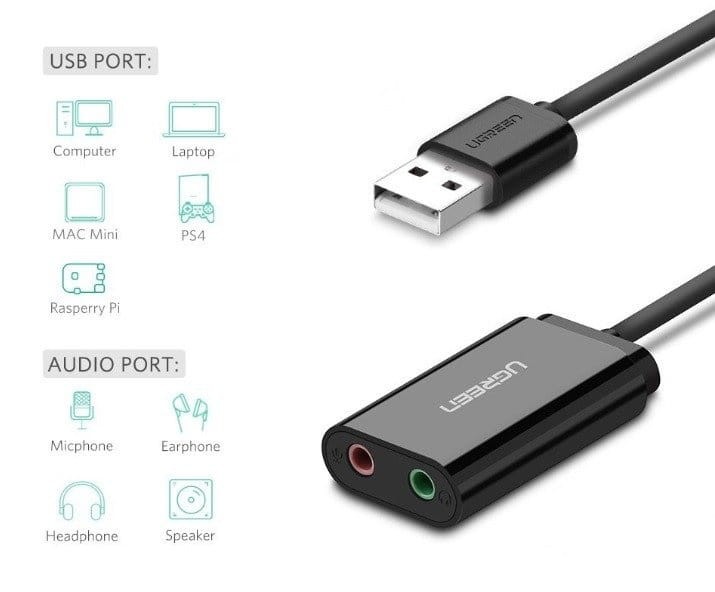 Zewnętrzna karta dźwiękowa USB UGREEN   US205 15cm (czarny) 3