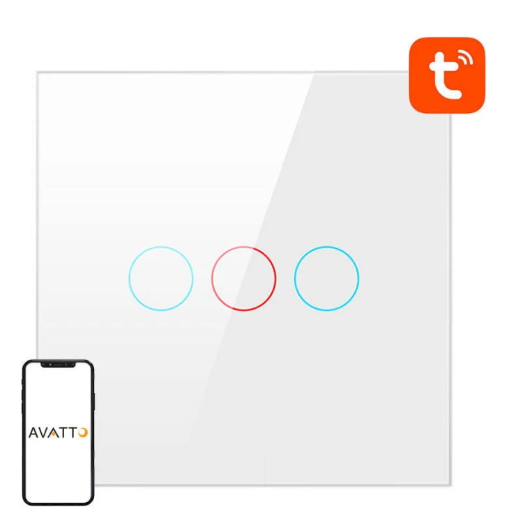 Dotykowy Włącznik Światła WiFi Avatto TS02-EU-W3 Potrójny TUYA (biały) 1