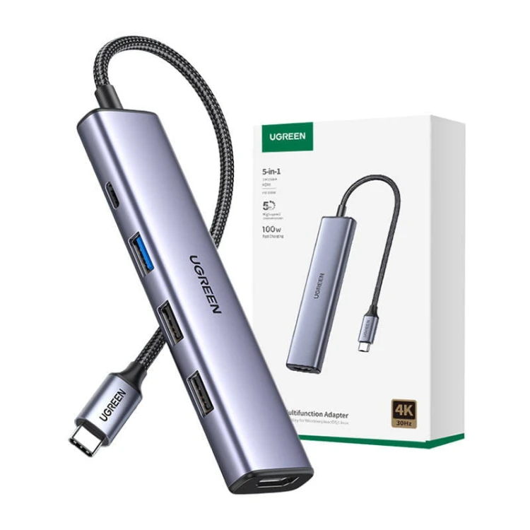 Adapter HUB UGREEN CM478 USB-C do HDMI, USB-A 3.0, 2x USB-A 2.0, PD 2