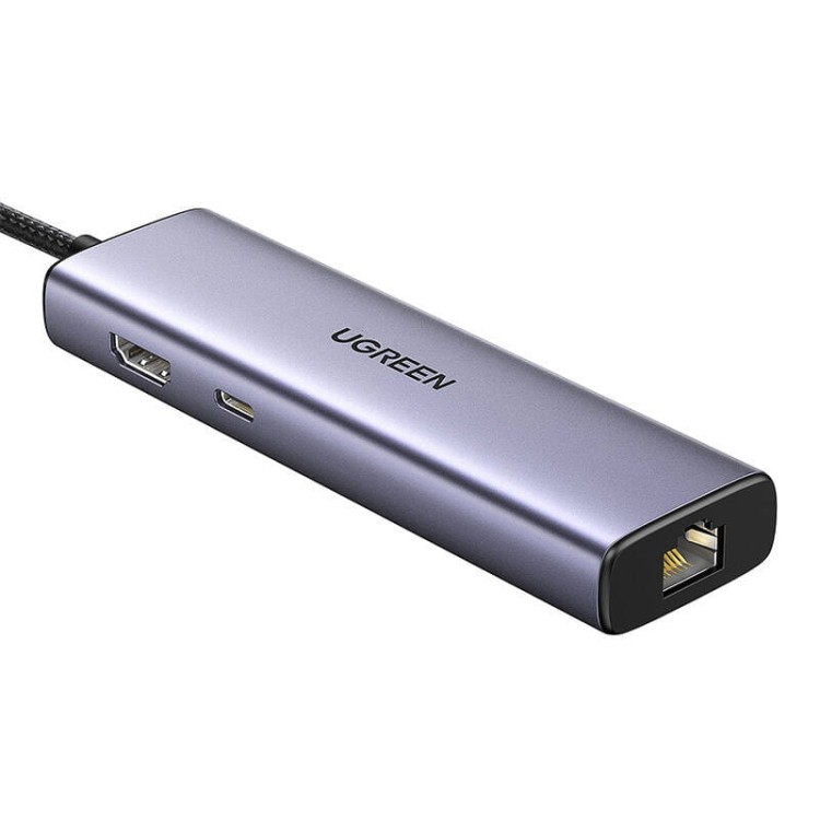 Adapter 6w1 UGREEN CM512 USB-C do 3x USB A 3.0, HDMI, RJ45, PD Converter 3