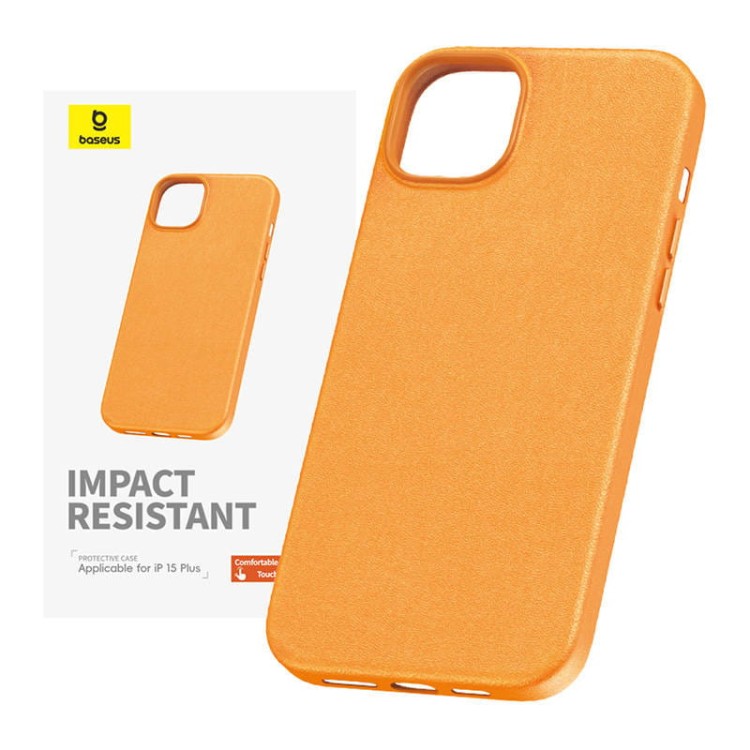 Etui na telefon iPhone15 Plus Baseus Fauxther Series (Pomarańczowy) 1