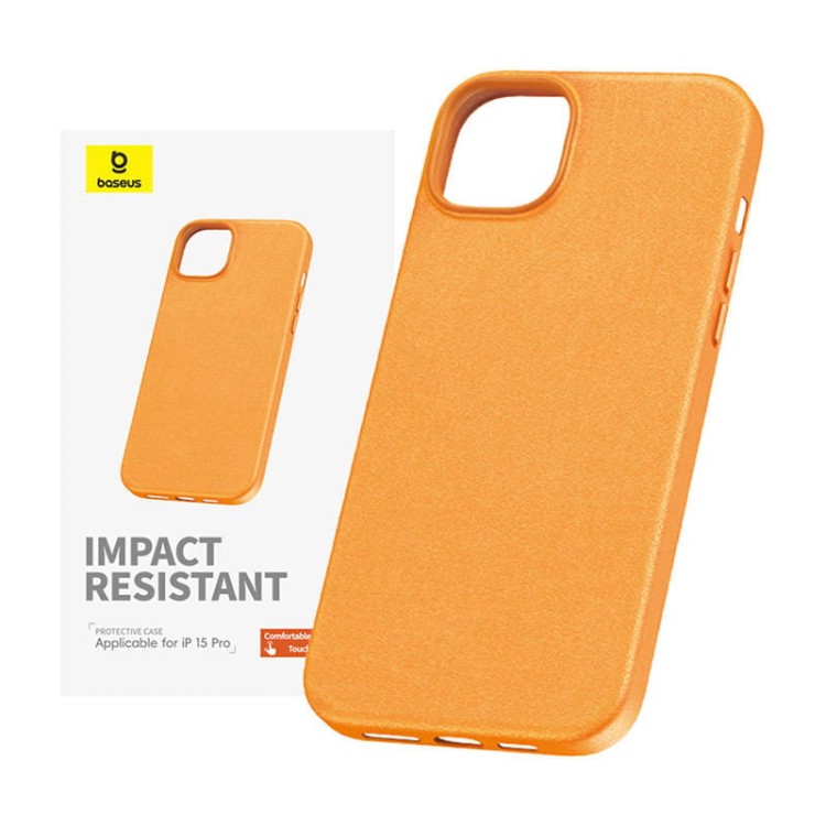 Etui na telefon iPhone15 ProMax Baseus Fauxther Series (Pomarańczowy) 1