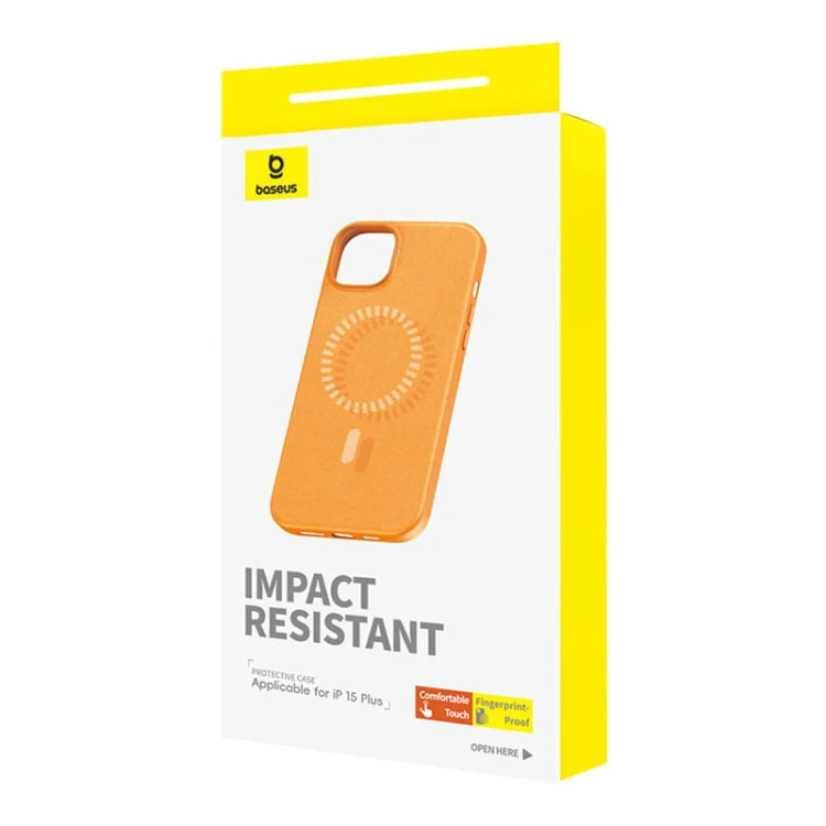 Magnetyczne Etui na telefon iPhone 15 Plus Baseus Fauxther Series (Pomarańczowe) 3