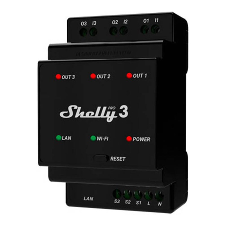 3-kanałowy przekaźnik na szynę DIN Shelly Pro 3 WIFI 1