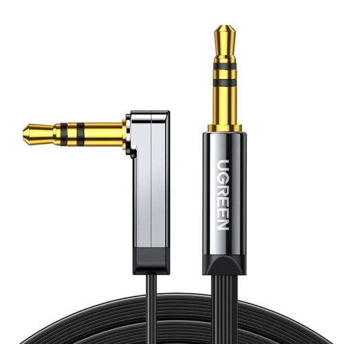 Kątowy kabel mini jack 3,5mm AUX UGREEN AV119, płaski, 5 m (czarny) 1