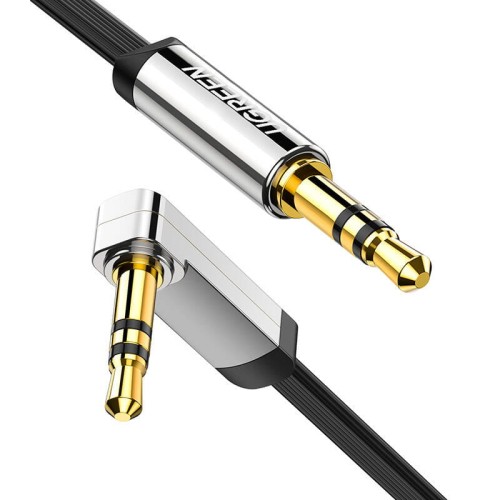 Kątowy kabel mini jack 3,5mm AUX UGREEN AV119, płaski, 5 m (czarny) 2