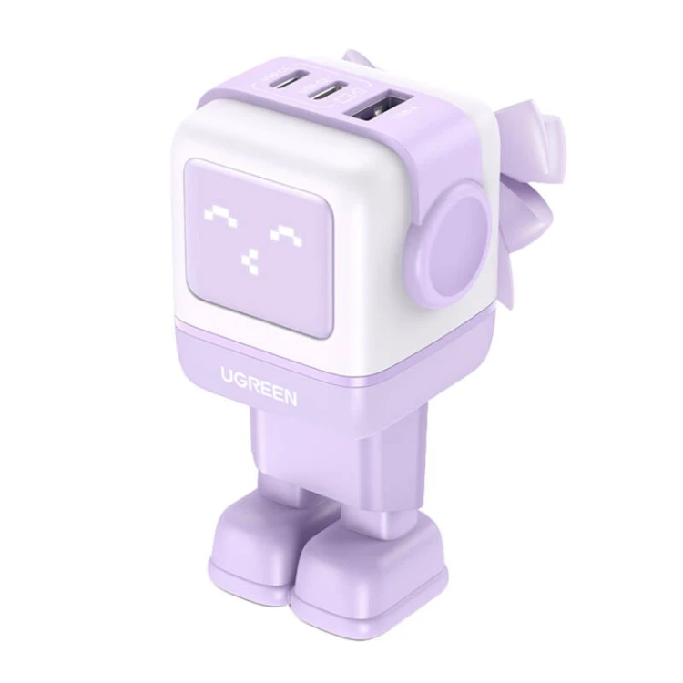 Ładowarka sieciowa Ugreen Nexode RG (Robot GaN), 2x USB-C + USB, 65W (fioletowa) 1