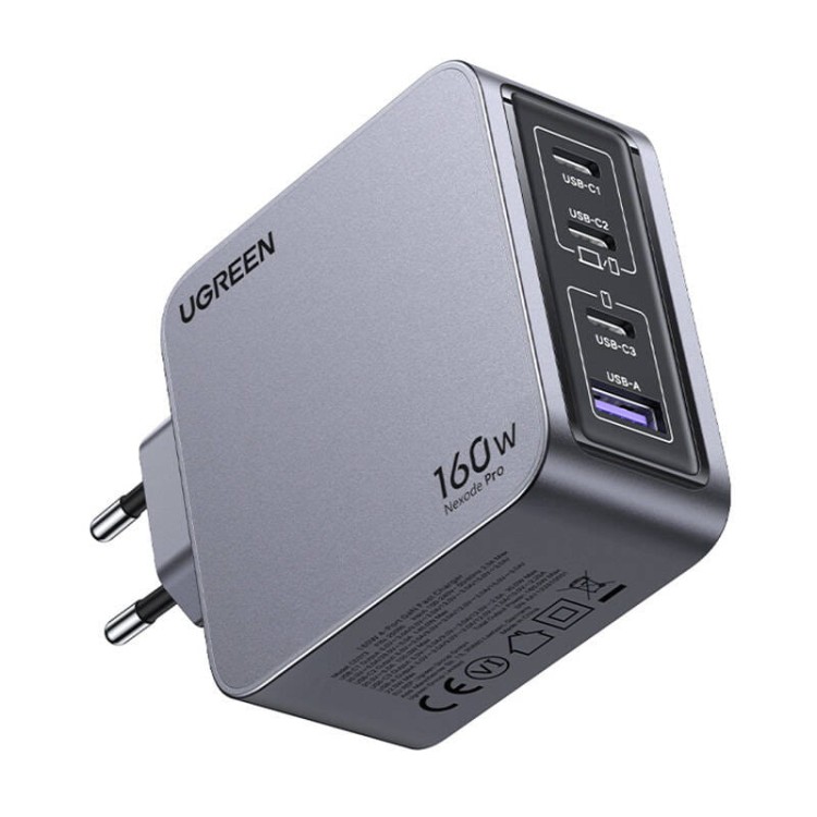 Ładowarka sieciowa Ugreen Nexode Pro 160W, GaN, USB + 3x USB-C (szara) 1