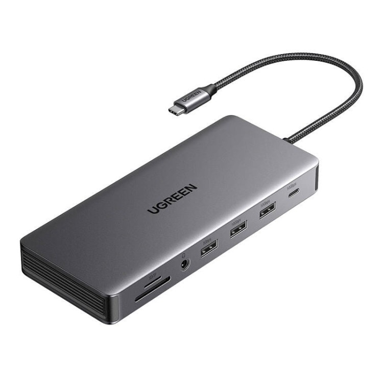 Hub USB-C Ugreen CM681, 4x USB, 2x HDMI, DisplayPort, RJ45, SD/TF, AUX, PD 100W (szary) 1