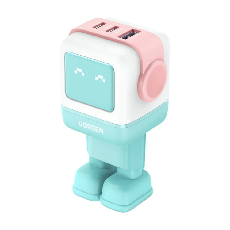 Ładowarka sieciowa Ugreen Nexode RG (Robot GaN), 2x USB-C + USB, 65W (różowo - niebieska) 1