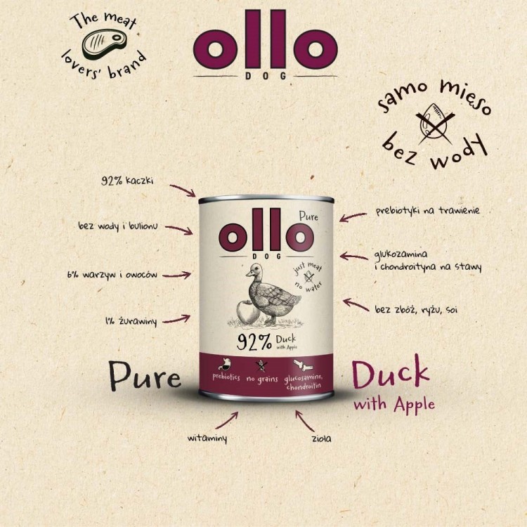 Ollo Pure Kaczka z Jabłkiem 400g