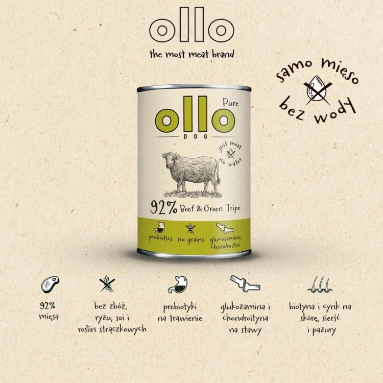 Ollo Pure Wołowina zielone Żwacze 850g