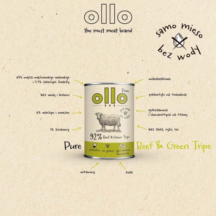 Ollo Pure Wołowina zielone Żwacze 850g