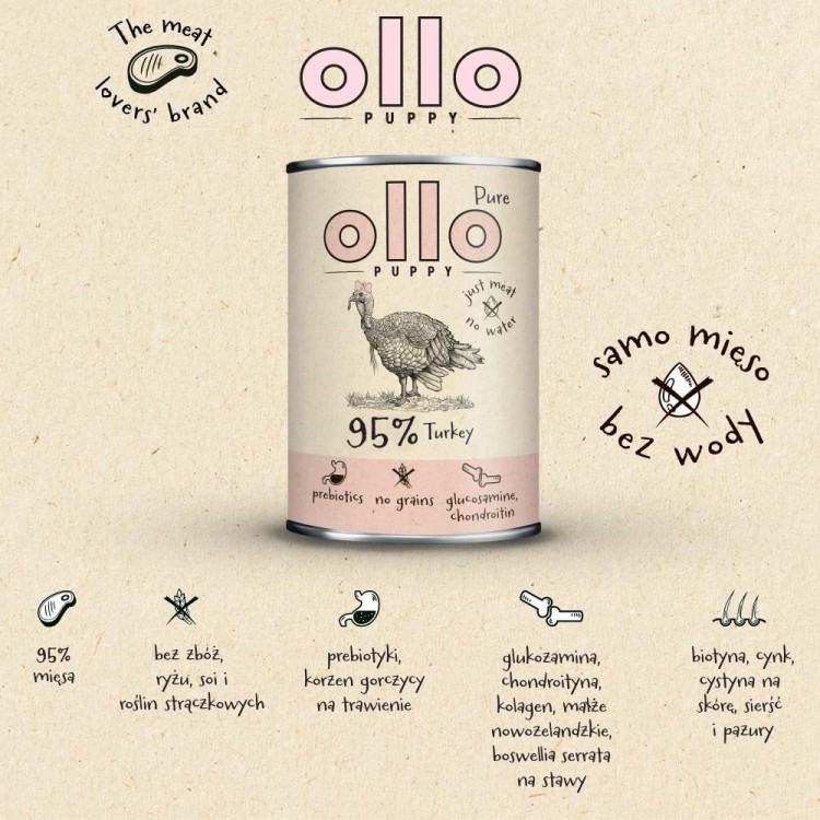 Ollo Puppy Pure Indyk 850g
