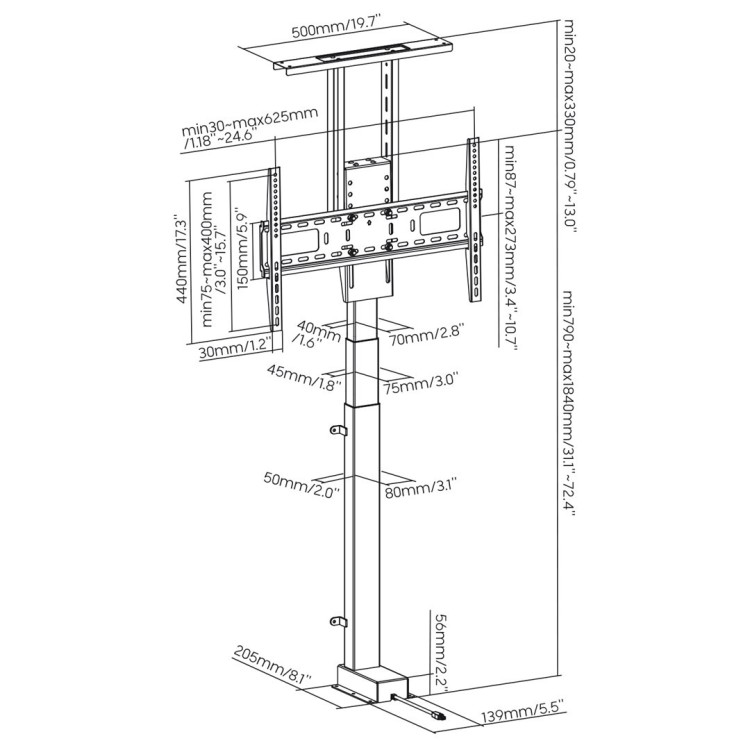 MACLEAN UCHWYT ELEKTRYCZNY WYSUWANY DO TV, TUYA, 37''-80'', VESA 600X400, MAX 60KG MC-866T