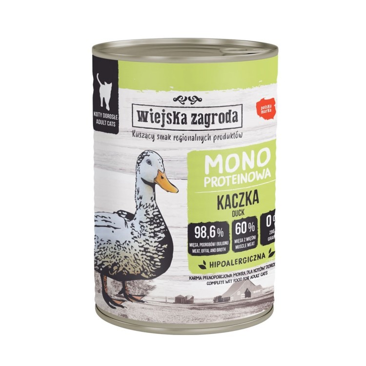 Wiejska Zagroda - Monobiałkowa Kaczka - dorosły- Mokra karma dla kota  - 400g