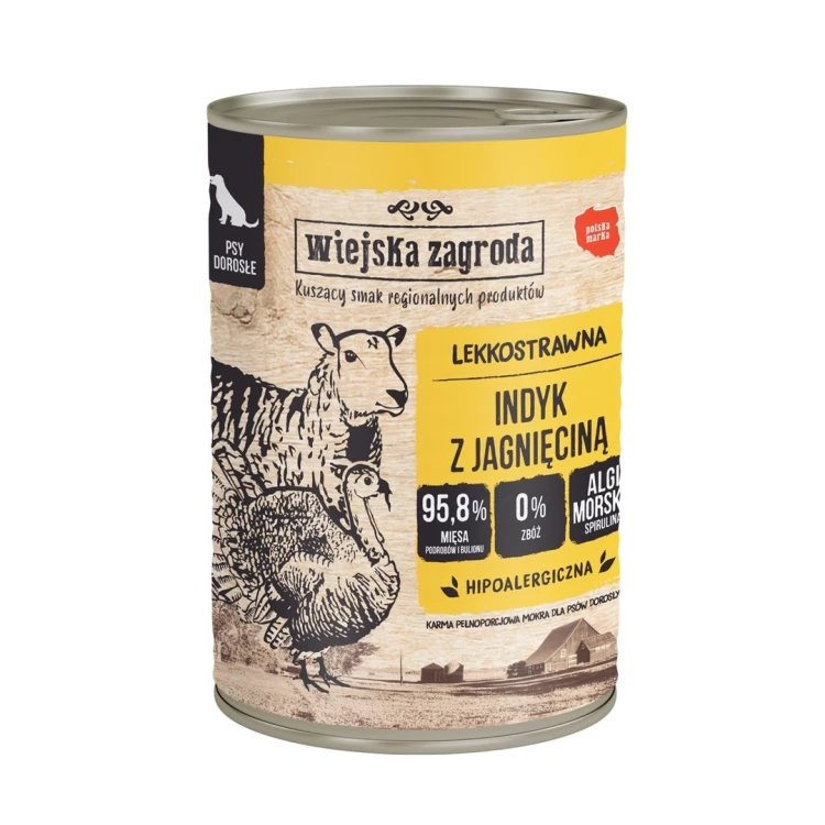 Wiejska Zagroda Indyk z jagnięciną – mokra karma dla psa - 400g