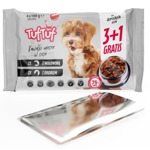 Tuf Tuf saszetki dla psa 4x100g - 2x drób, 2x wołowina 4 x 100g