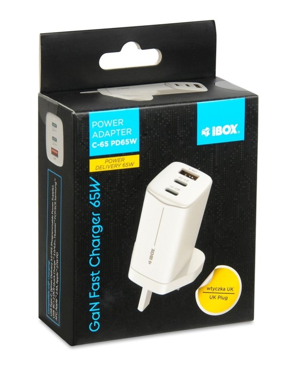 ŁADOWARKA SIECIOWA I-BOX C-65 GAN PD65W KABEL, BIAŁA