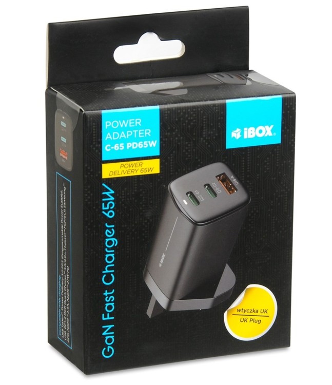 ŁADOWARKA SIECIOWA I-BOX C-65 GAN PD65W KABEL, CZARNA
