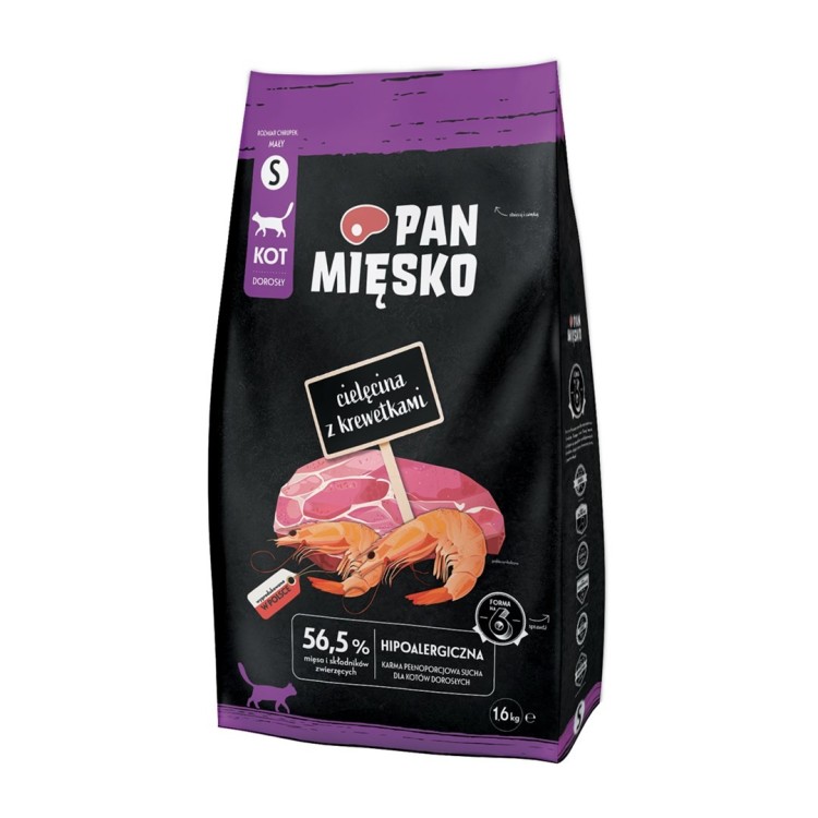 Pan Mięsko Cielęcina z krewetkami sucha karma dla kota chrupki S 1,6kg