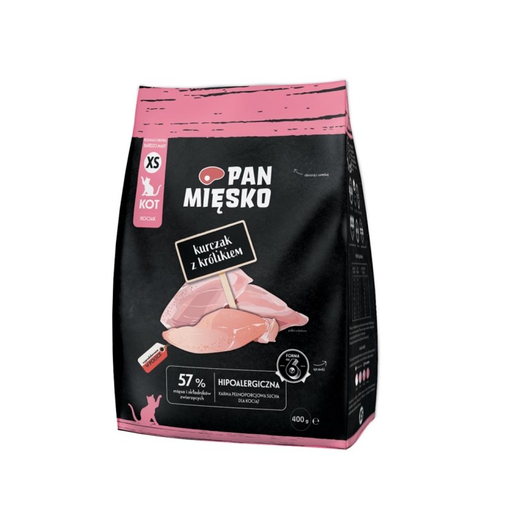 Pan Mięsko Kurczak z królikiem sucha karma dla kota chrupki XS 400g
