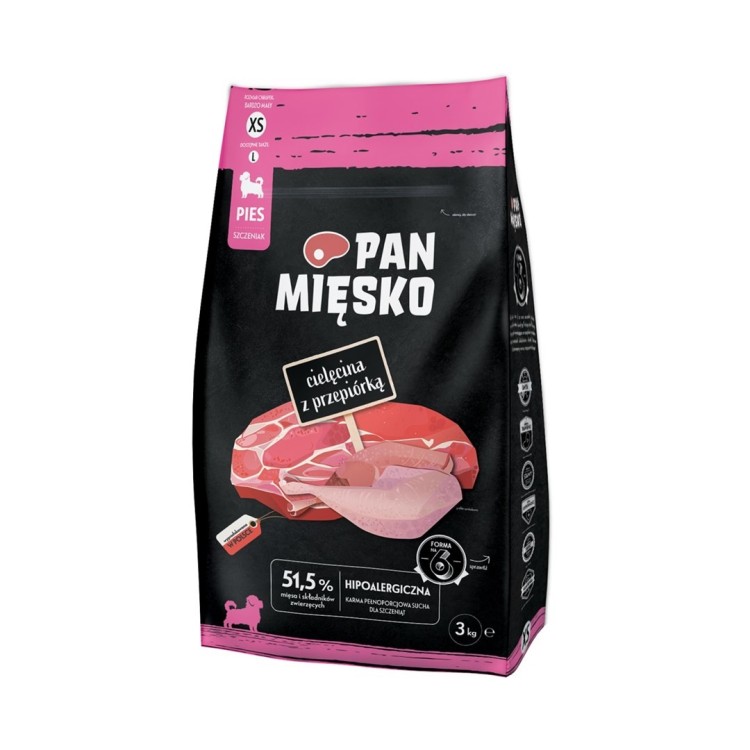 Pan Mięsko Cielęcina z przepiórką sucha karma dla psa chrupki XS 3kg
