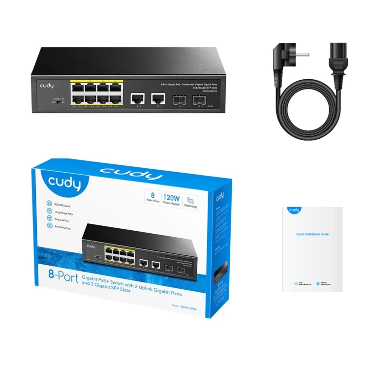 Switch CUDY GS1010PS2 8-GbE PoE z 2 portami