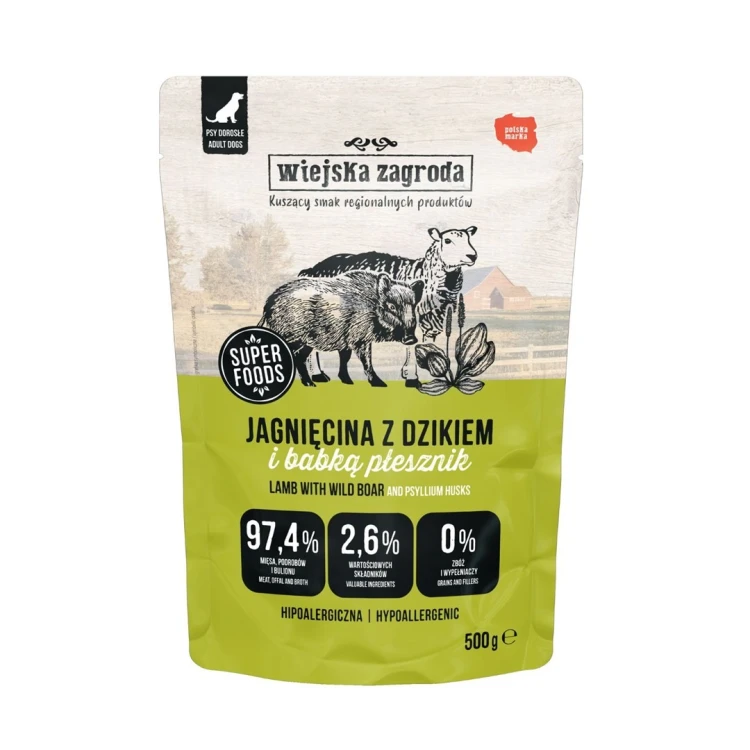 Wiejska Zagroda Jagnięcina z dzikiem karma mokra dla psa 500g