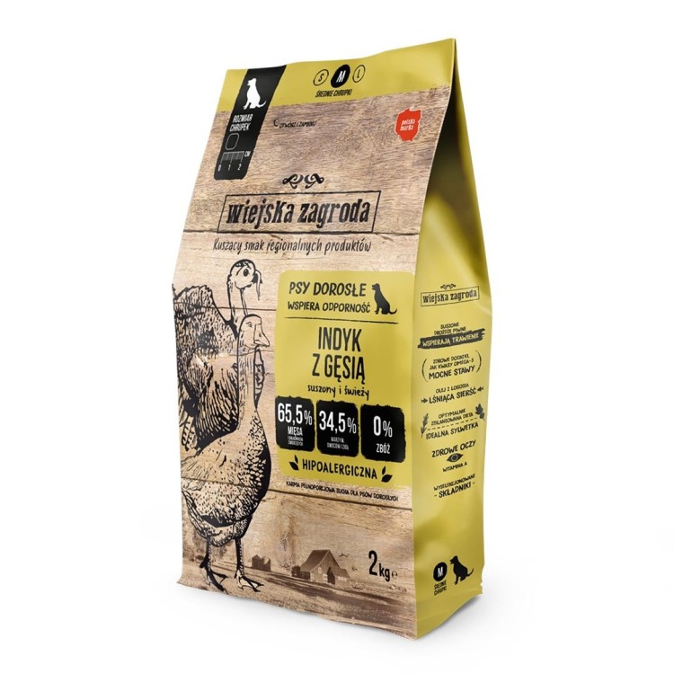 Wiejska Zagroda Indyk z gęsią karma sucha dla psa 2kg
