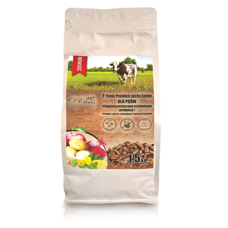O'Canis Premium sucha karma dla psów wołowina z prosem, ziemniakami i czerwonym burakiem 1,5kg
