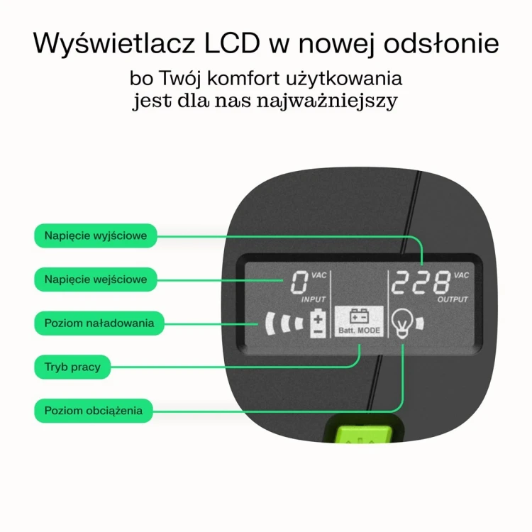 GREEN CELL UPS POWERPROOF 1200W/2000VA MODYFIKOWANA SINUSOIDA