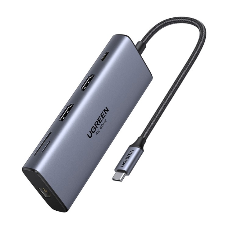 Adapter / Hub USB-C 10w1 Ugreen CM639, 2x HDMI, 2x USB, RJ45, SD/TF, PD 100W