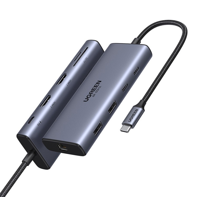 Adapter / Hub USB-C 10w1 Ugreen CM639, 2x HDMI, 2x USB, RJ45, SD/TF, PD 100W