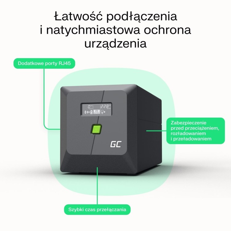 GREEN CELL UPS POWERPROOF 480W/850VA MODYFIKOWANA SINUSOIDA
